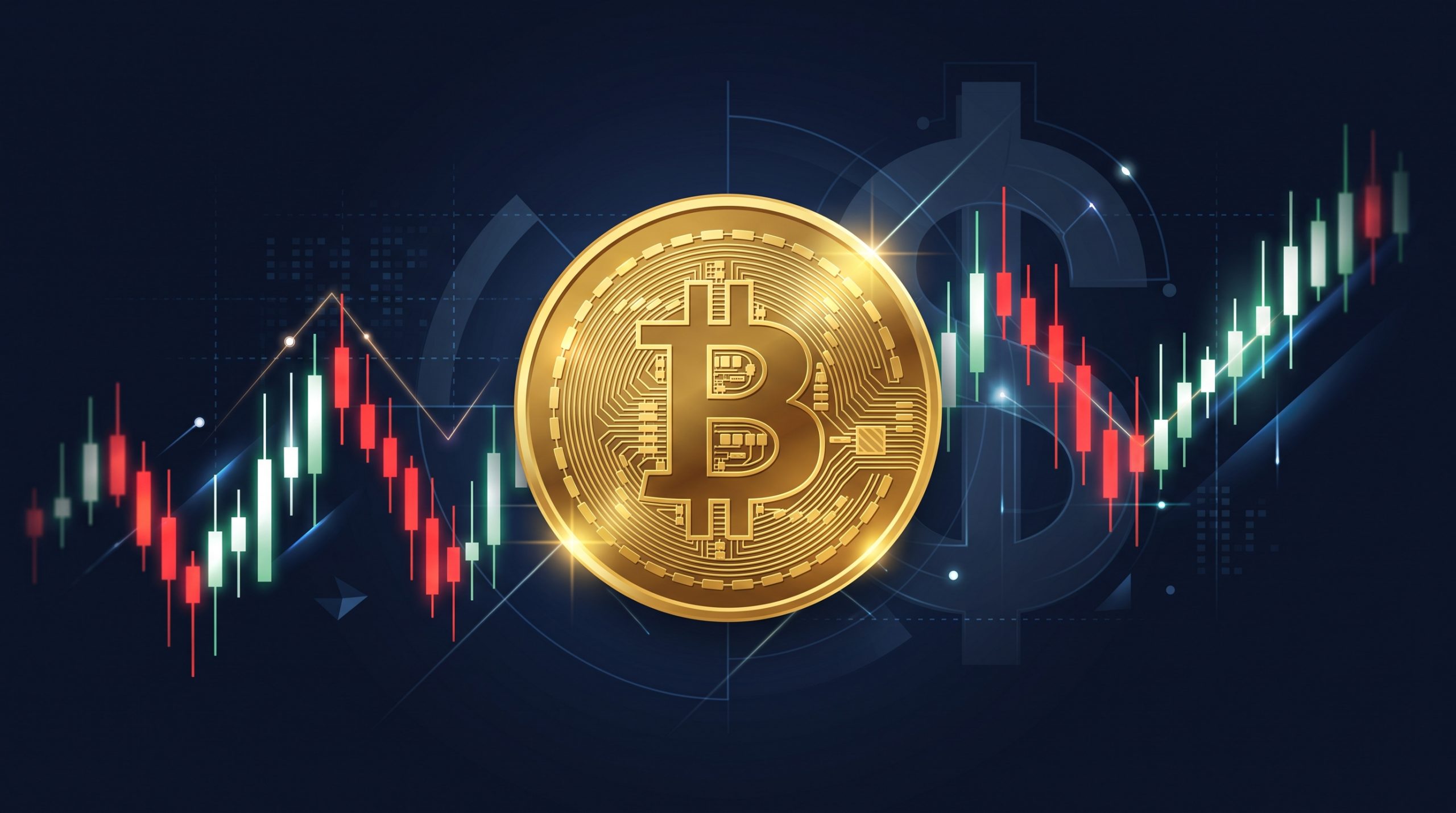 FintechZoom: Bitcoin Price Today USD | Live Updates 1 Illustration of a Bitcoin symbol in front of a candlestick chart representing the live BTC/USD price